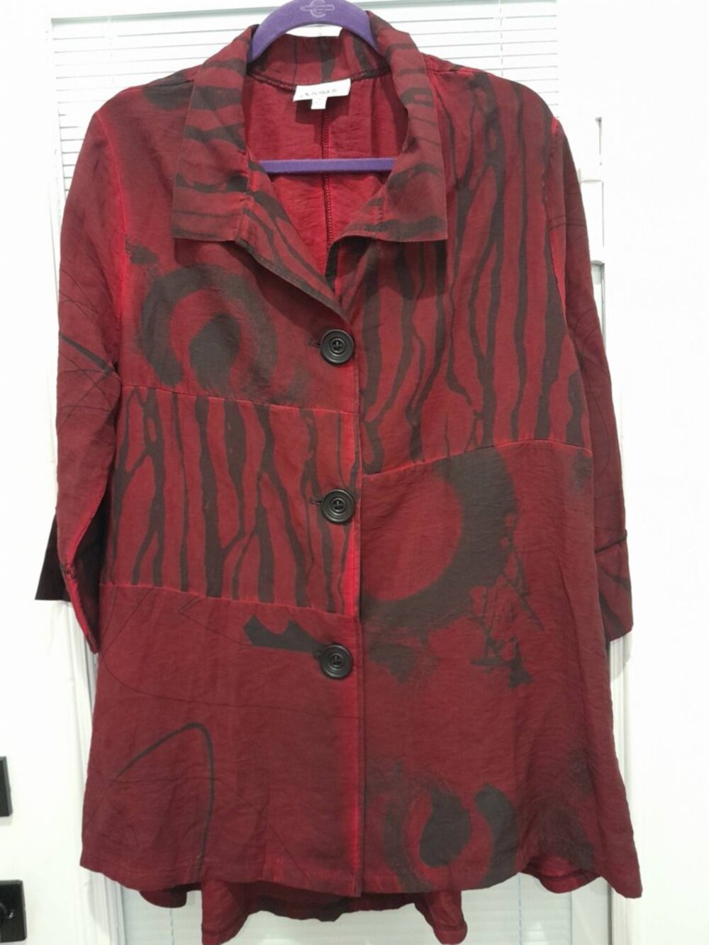 Serengeti XL Deep Red & Black Abstract Print Button-Front Shirt Jacket